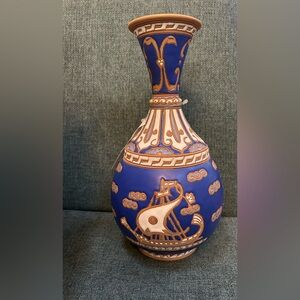 Bonis Ceramics Rhodes Greece hand made and signed Blue and Gold Decorative Vase